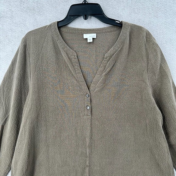 Pure J Jill Shirt Dress Women MEDIUM Taupe Textured Seersucker Laganlook Neutral - Picture 3 of 13